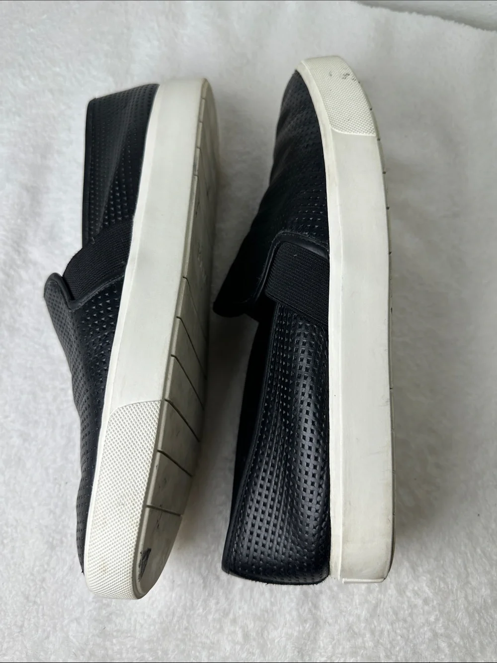 Vince Blair Black Perforated Leather Slip-On Sneakers with White Comfort Sole 8 - Picture 10 of 16